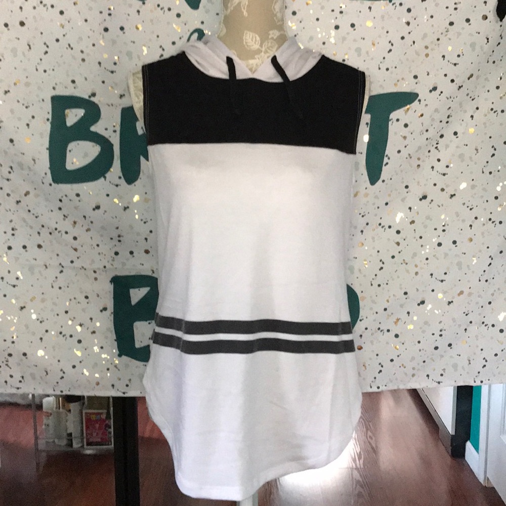 Black and White Hood Tank Shirt